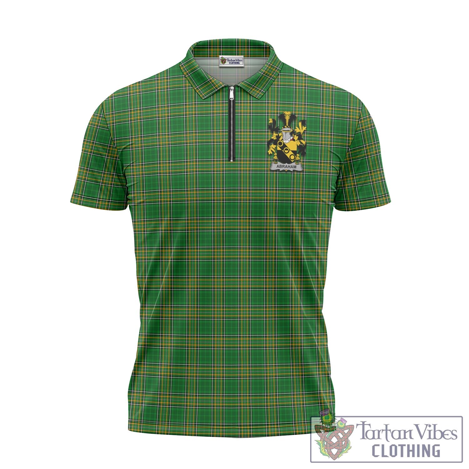 Tartan Vibes Clothing Abraham Ireland Clan Tartan Zipper Polo Shirt with Coat of Arms