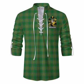 Abraham Irish Clan Tartan Ghillie Kilt Shirt with Coat of Arms