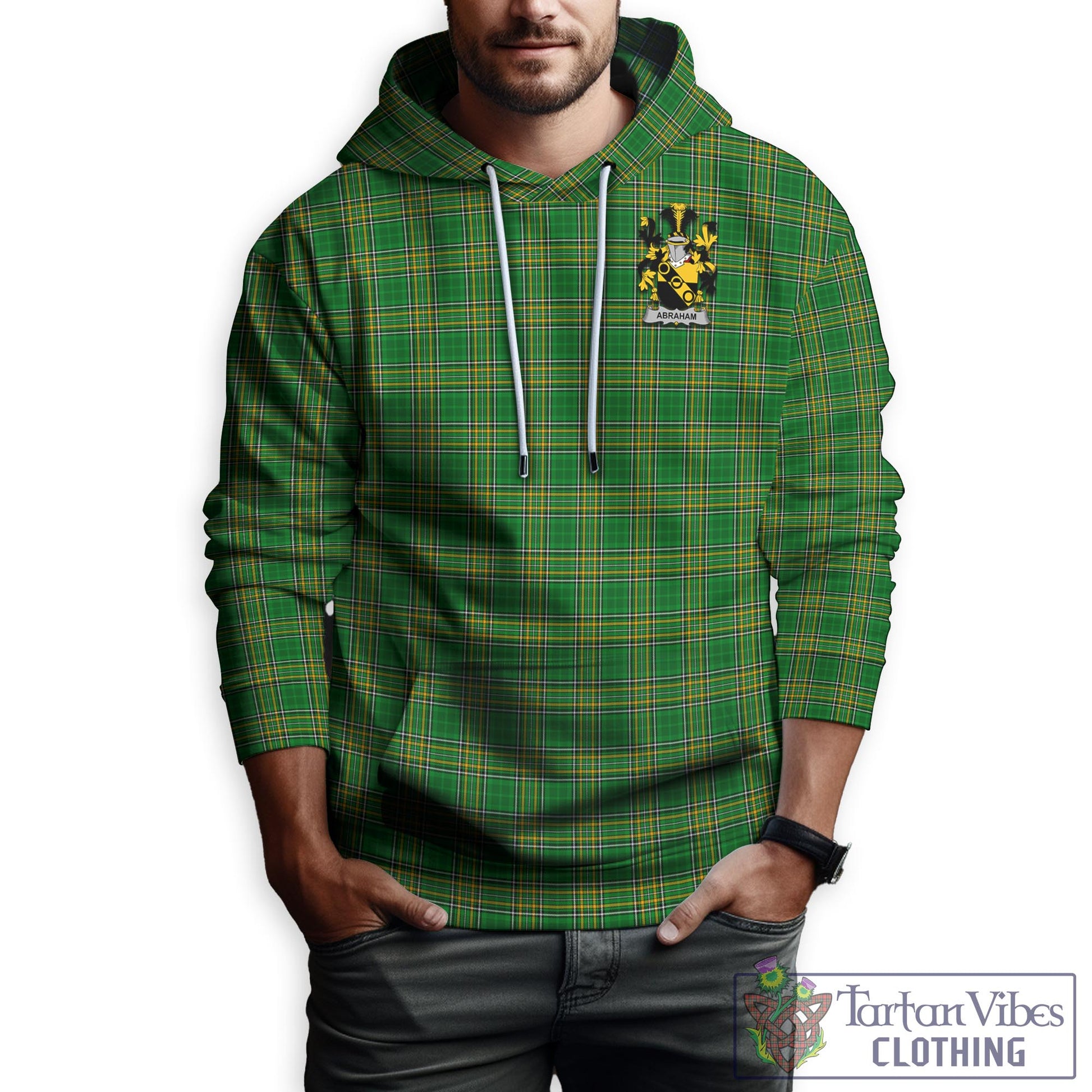 Tartan Vibes Clothing Abraham Ireland Clan Tartan Hoodie with Coat of Arms