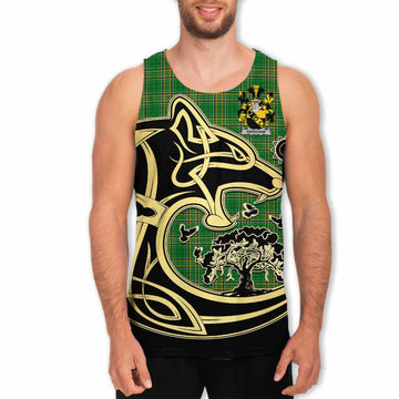 Abraham Irish Tartan Men's Tank Top with Coat of Arms Celtic Wolf Style