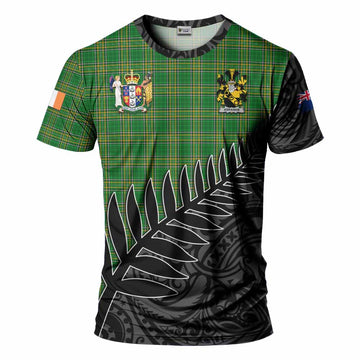 Abraham Irish Clan Tartan T-Shirt with Coat of Arms New Zealand Silver Fern Half Style