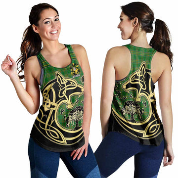 Abraham Irish Tartan Women's Racerback Tanks with Coat of Arms Celtic Wolf Style