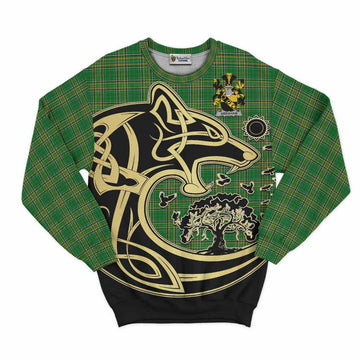 Abraham Irish Tartan Sweatshirt with Coat of Arms Celtic Wolf Style