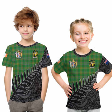 Abraham Irish Clan Tartan Kid T-Shirt with Coat of Arms New Zealand Silver Fern Half Style