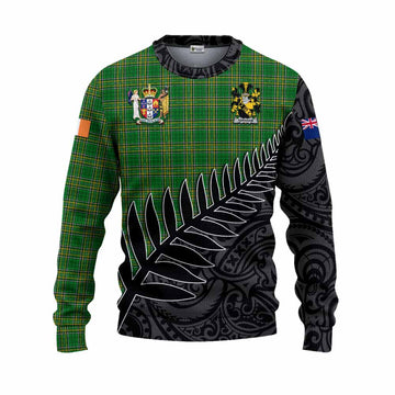 Abraham Irish Clan Tartan Knitted Sweater with Coat of Arms New Zealand Silver Fern Half Style