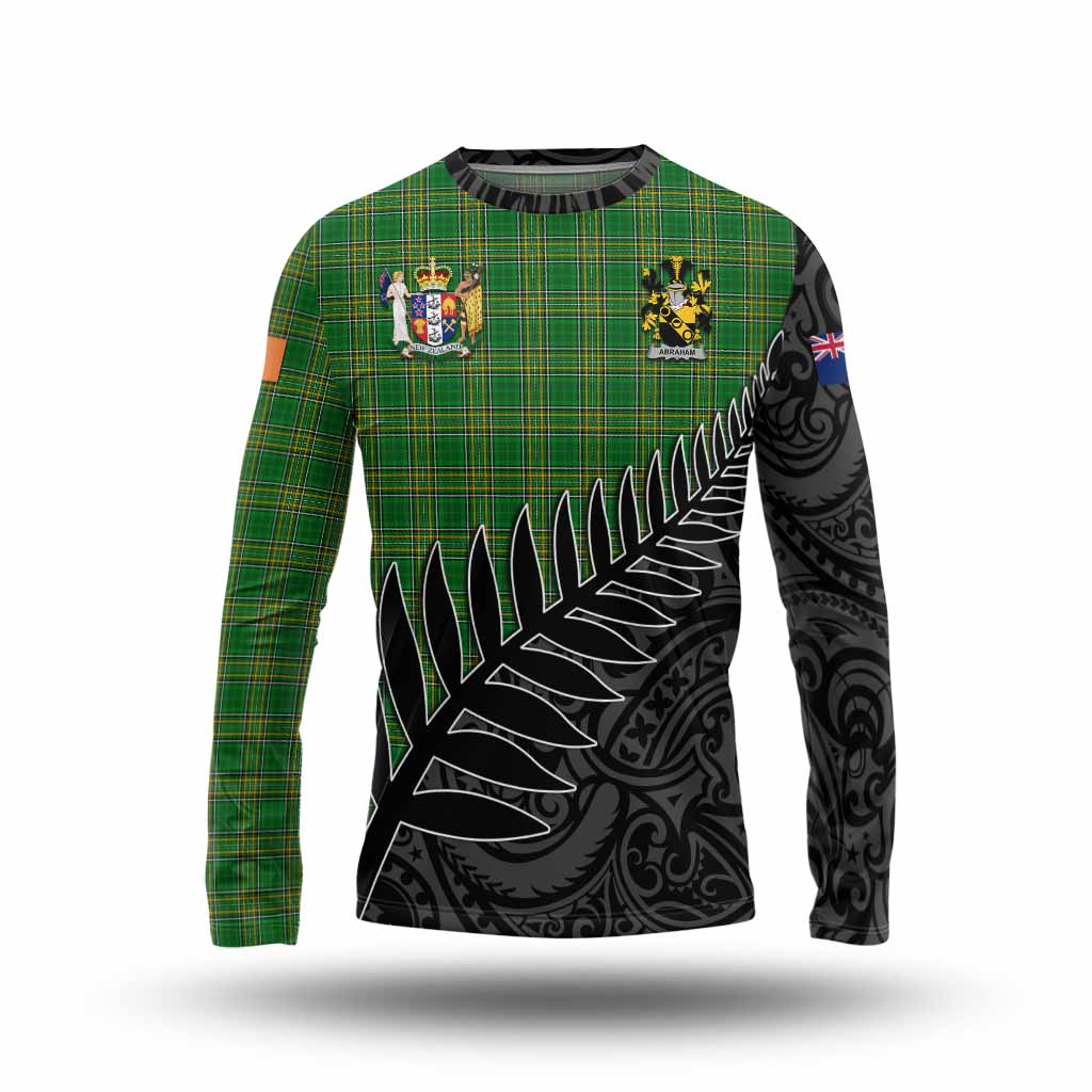 Tartan Vibes Clothing Abraham Irish Clan Tartan Long Sleeve T-Shirt with Coat of Arms New Zealand Silver Fern Half Style