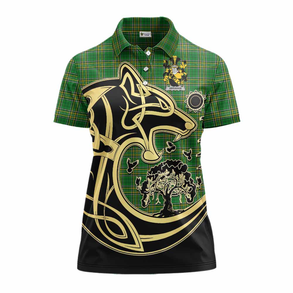 Tartan Vibes Clothing Abraham Irish Tartan Women's Polo Shirt with Coat of Arms Celtic Wolf Style