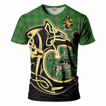 Abraham Irish Tartan T-Shirt with Coat of Arms Celtic Wolf Style