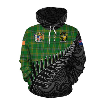 Abraham Irish Clan Tartan Cotton Hoodie with Coat of Arms New Zealand Silver Fern Half Style