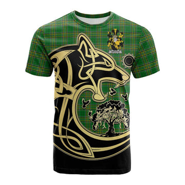 Abraham Irish Tartan Cotton T-shirt with Coat of Arms Celtic Wolf Style