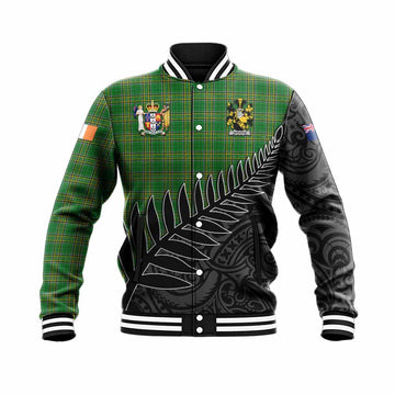 Abraham Irish Clan Tartan Baseball Jacket with Coat of Arms New Zealand Silver Fern Half Style