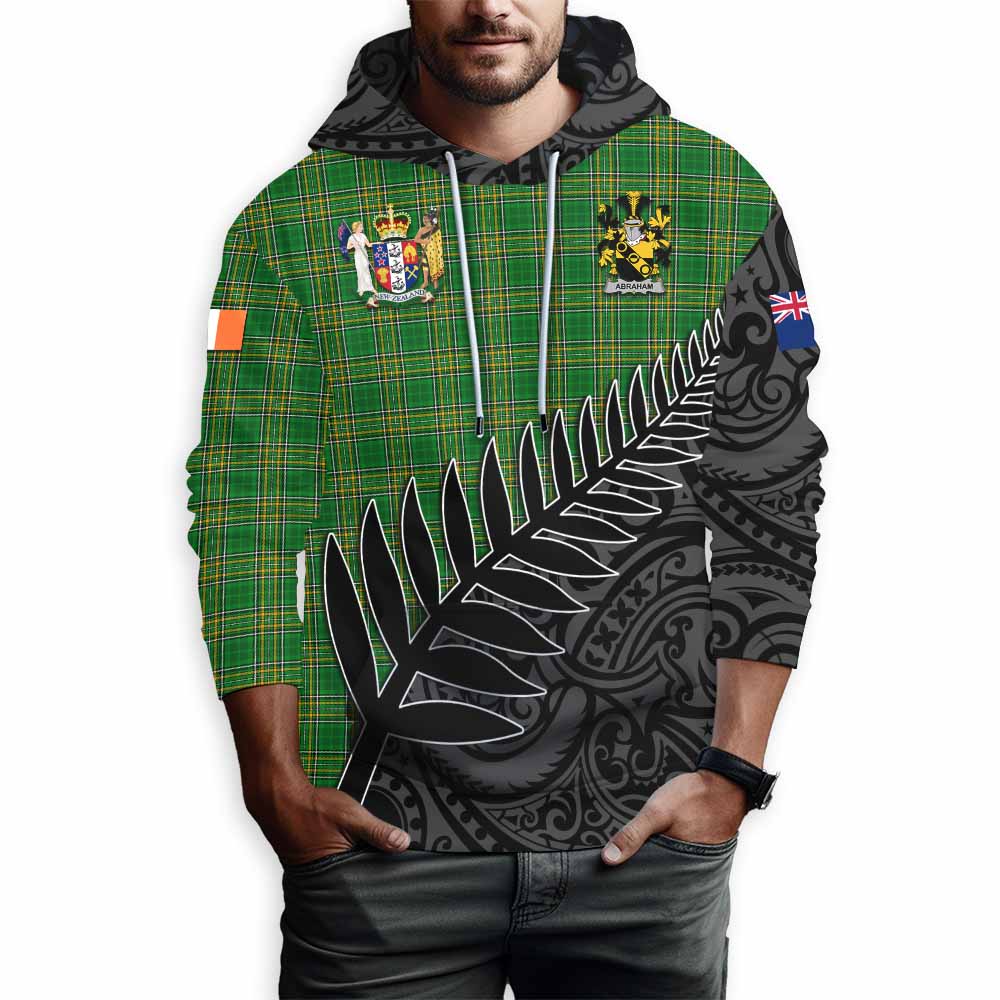 Tartan Vibes Clothing Abraham Irish Clan Tartan Hoodie with Coat of Arms New Zealand Silver Fern Half Style