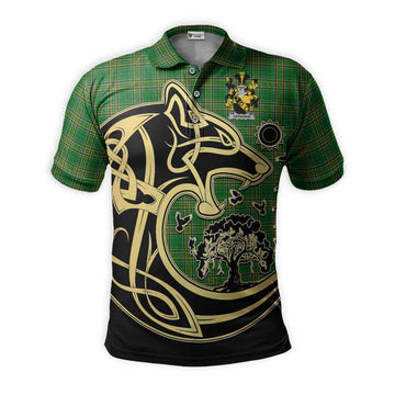 Abraham Irish Tartan Polo Shirt with Coat of Arms Celtic Wolf Style