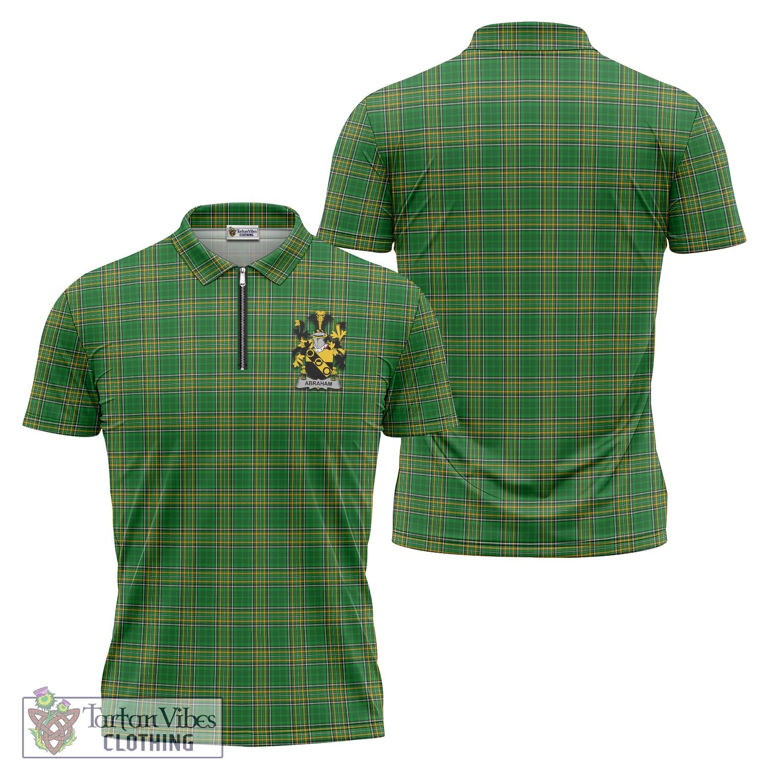 Tartan Vibes Clothing Abraham Ireland Clan Tartan Zipper Polo Shirt with Coat of Arms