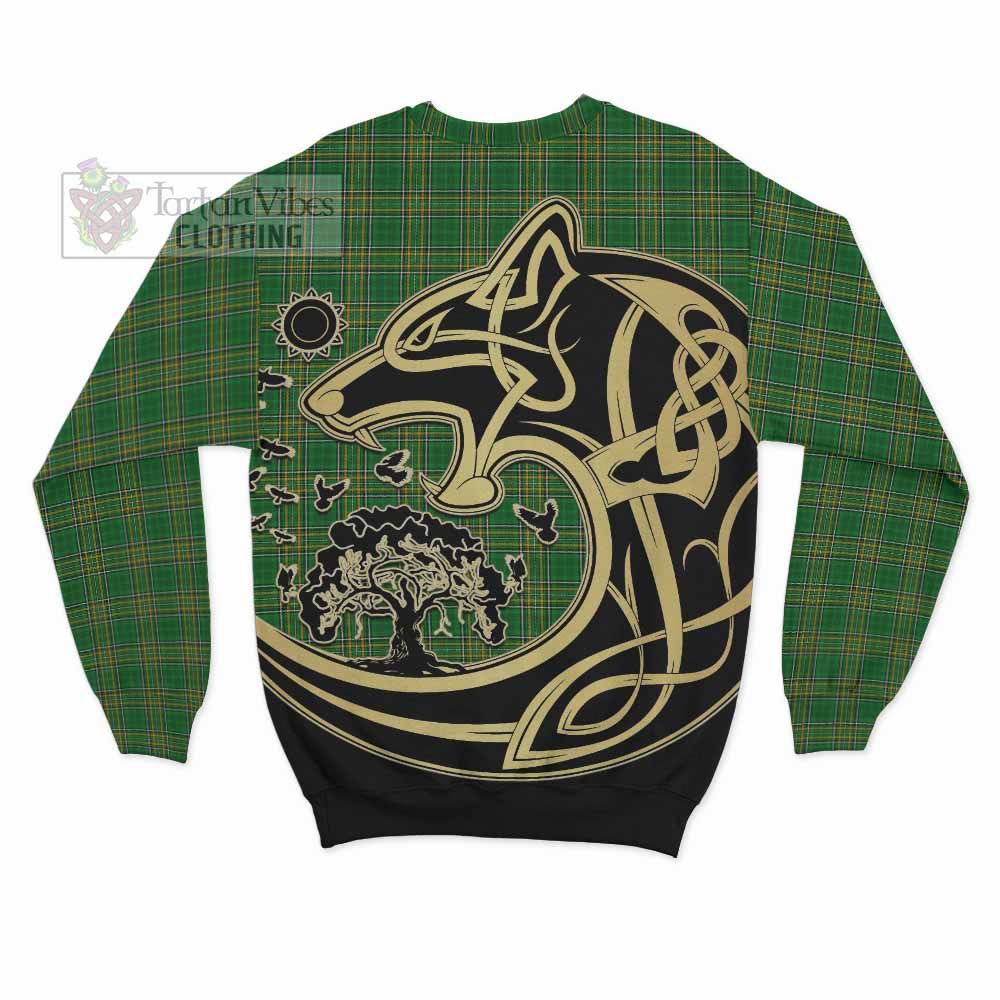 Tartan Vibes Clothing Abraham Irish Tartan Sweatshirt with Coat of Arms Celtic Wolf Style