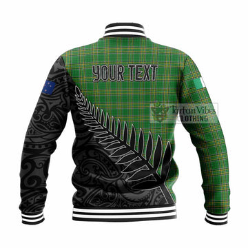 Abraham Irish Clan Tartan Baseball Jacket with Coat of Arms New Zealand Silver Fern Half Style