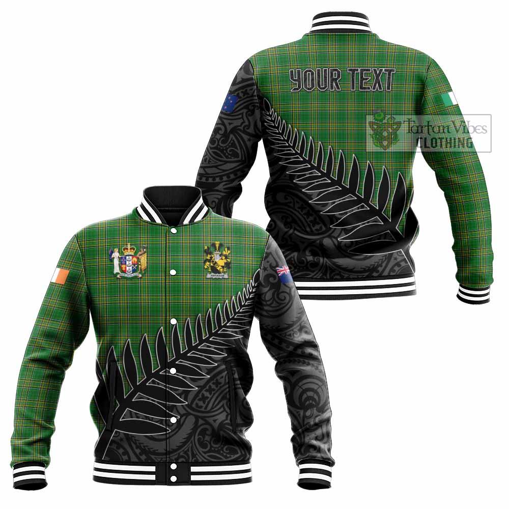 Tartan Vibes Clothing Abraham Irish Clan Tartan Baseball Jacket with Coat of Arms New Zealand Silver Fern Half Style