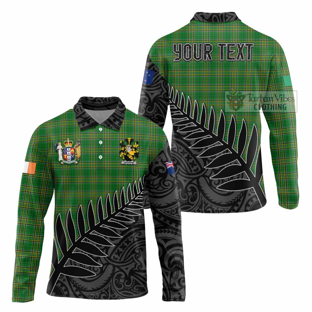 Tartan Vibes Clothing Abraham Irish Clan Tartan Long Sleeve Polo Shirt with Coat of Arms New Zealand Silver Fern Half Style