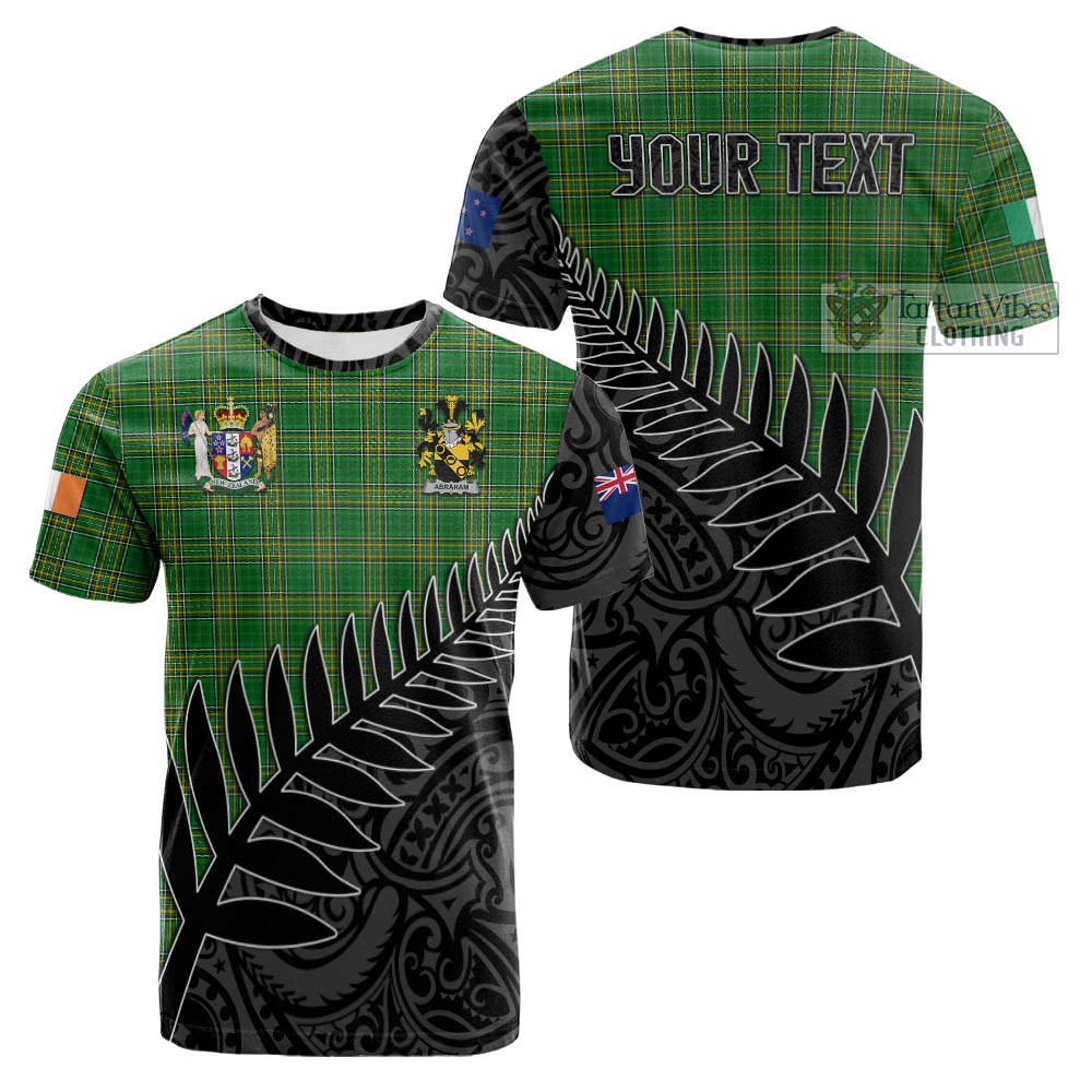 Tartan Vibes Clothing Abraham Irish Clan Tartan Cotton T-shirt with Coat of Arms New Zealand Silver Fern Half Style