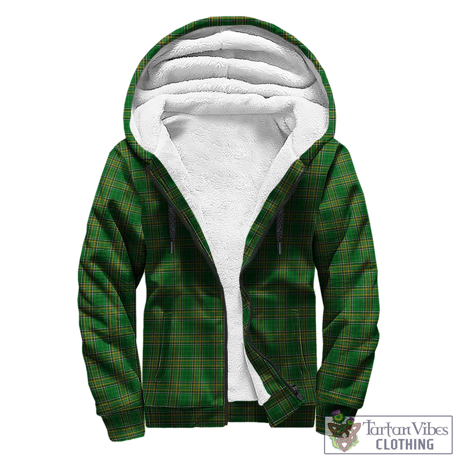 Tartan Vibes Clothing Abraham Ireland Clan Tartan Sherpa Hoodie with Coat of Arms