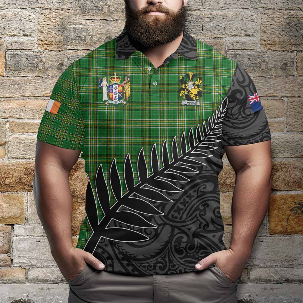 Tartan Vibes Clothing Abraham Irish Clan Tartan Polo Shirt with Coat of Arms New Zealand Silver Fern Half Style