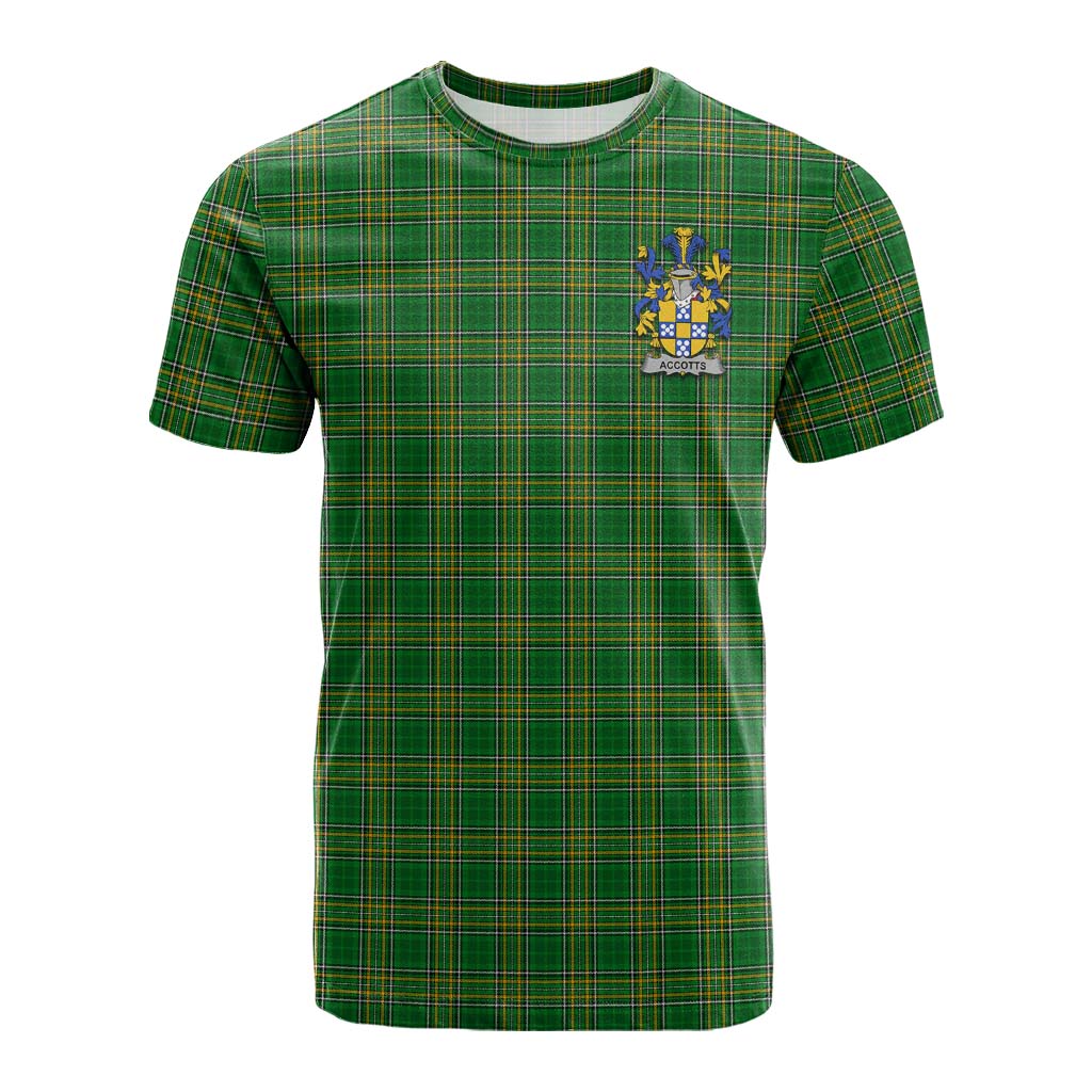 Tartan Vibes Clothing Accotts Irish Clan Tartan Cotton T-shirt with Coat of Arms