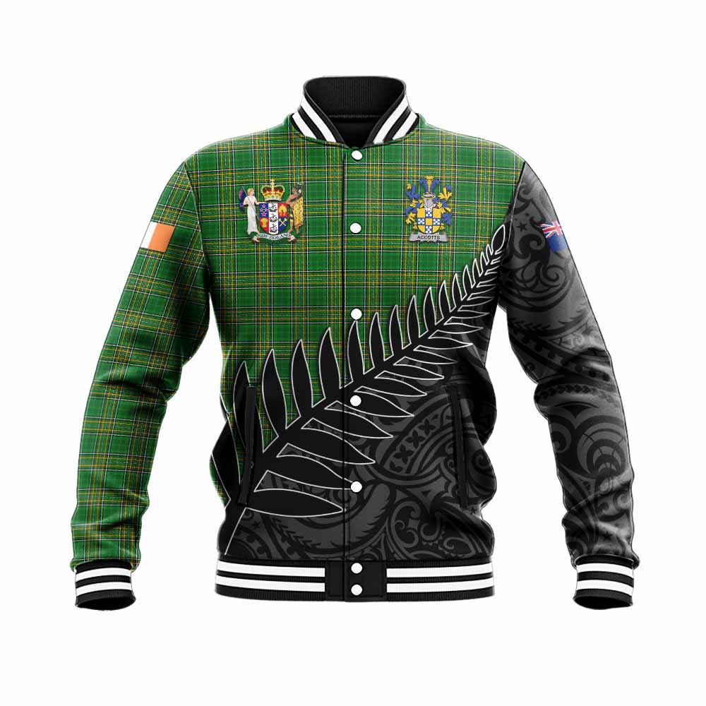 Tartan Vibes Clothing Accotts Irish Clan Tartan Baseball Jacket with Coat of Arms New Zealand Silver Fern Half Style