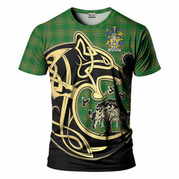 Accotts Irish Tartan T-Shirt with Coat of Arms Celtic Wolf Style