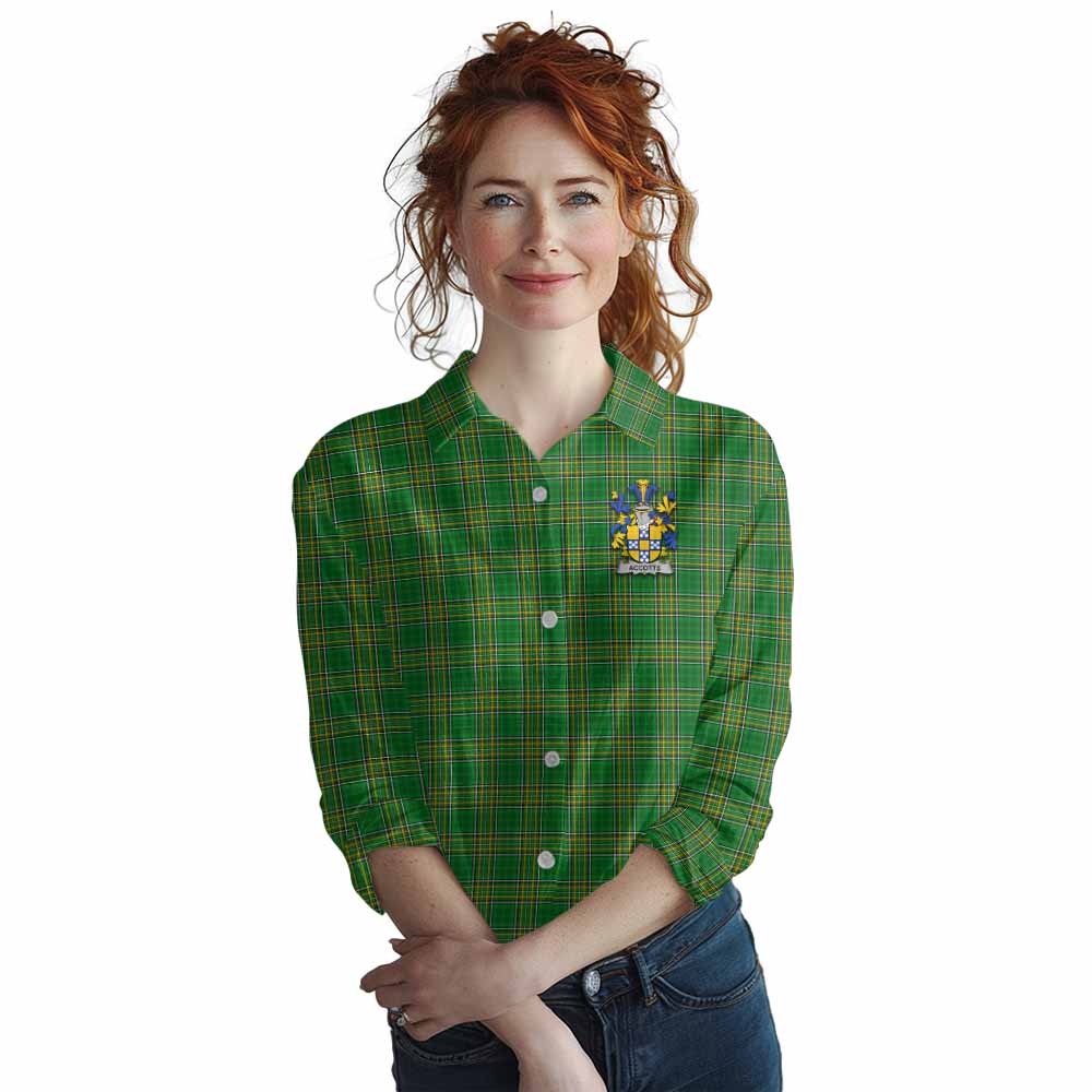 Tartan Vibes Clothing Accotts Irish Clan Tartan Women's Casual Shirt with Coat of Arms