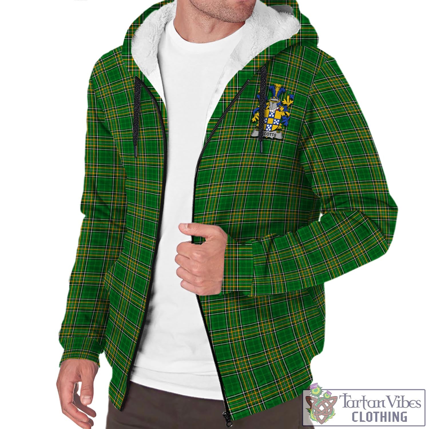 Tartan Vibes Clothing Accotts Ireland Clan Tartan Sherpa Hoodie with Coat of Arms