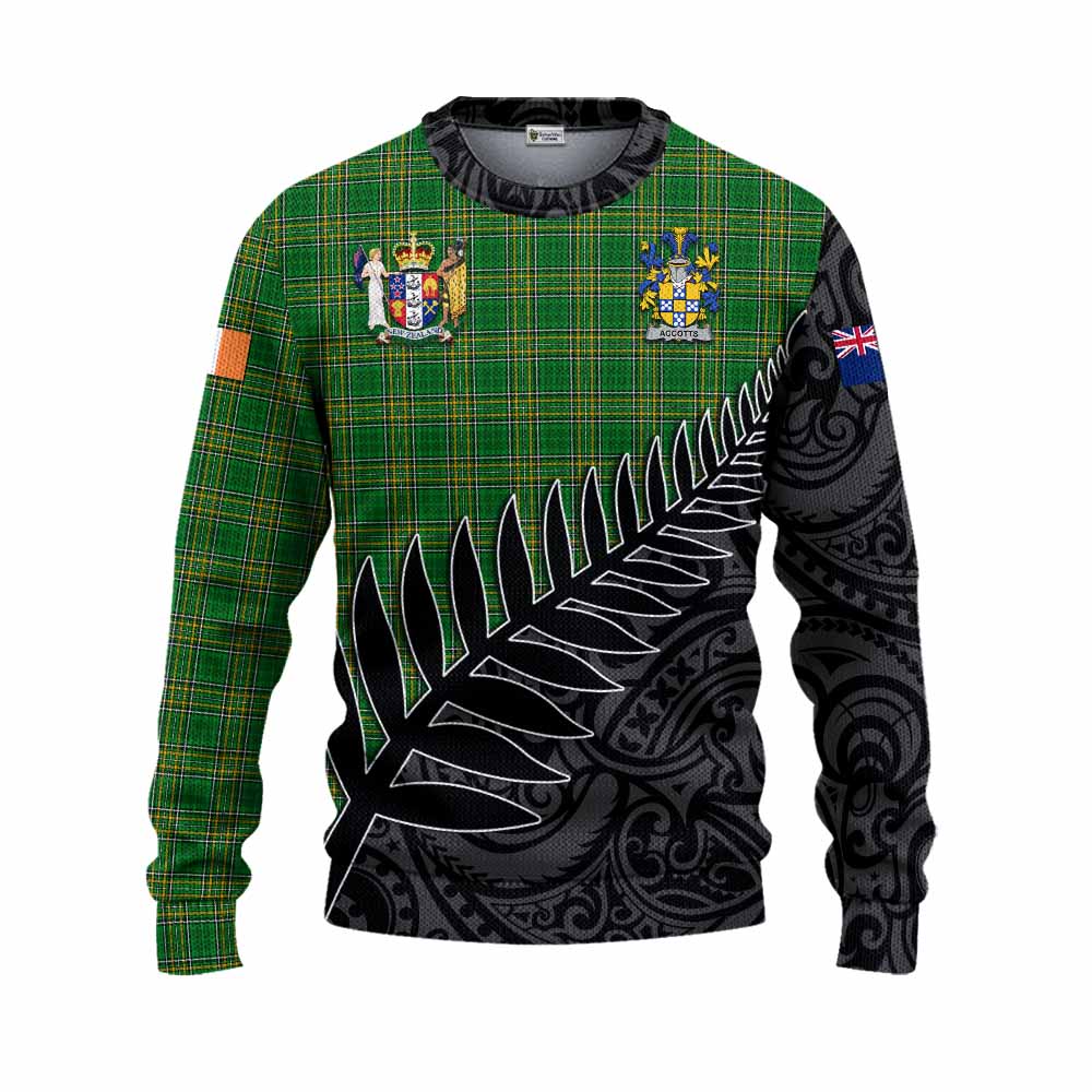 Tartan Vibes Clothing Accotts Irish Clan Tartan Knitted Sweater with Coat of Arms New Zealand Silver Fern Half Style