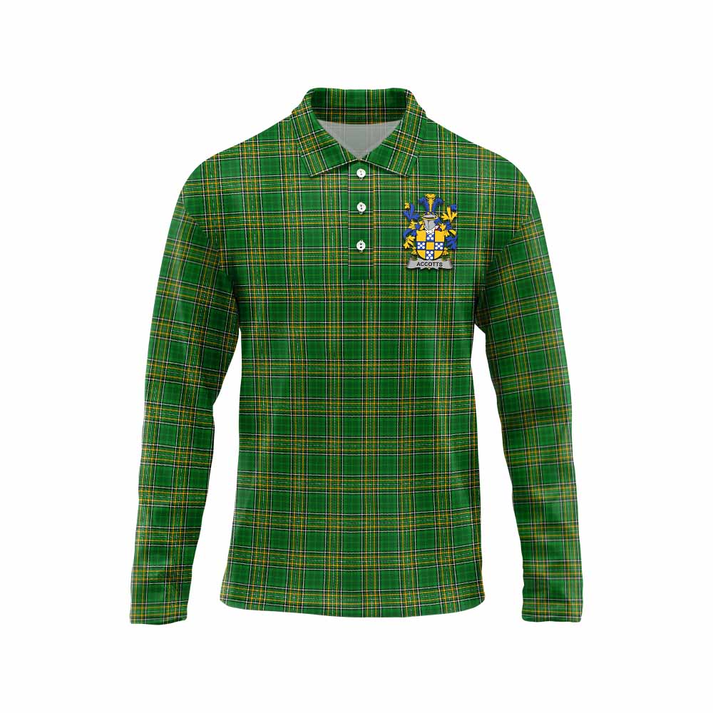 Tartan Vibes Clothing Accotts Irish Clan Tartan Long Sleeve Polo Shirt with Coat of Arms