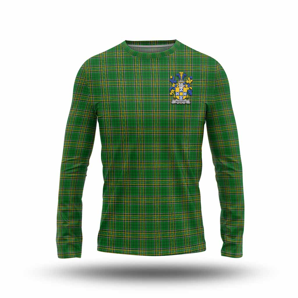 Tartan Vibes Clothing Accotts Irish Clan Tartan Long Sleeve T-Shirt with Coat of Arms