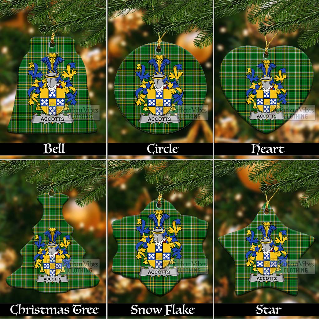 Tartan Vibes Clothing Accotts Irish Clan Tartan Christmas Ceramic Ornament with Coat of Arms