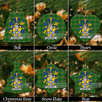 Accotts Irish Clan Tartan Christmas Ceramic Ornament with Coat of Arms