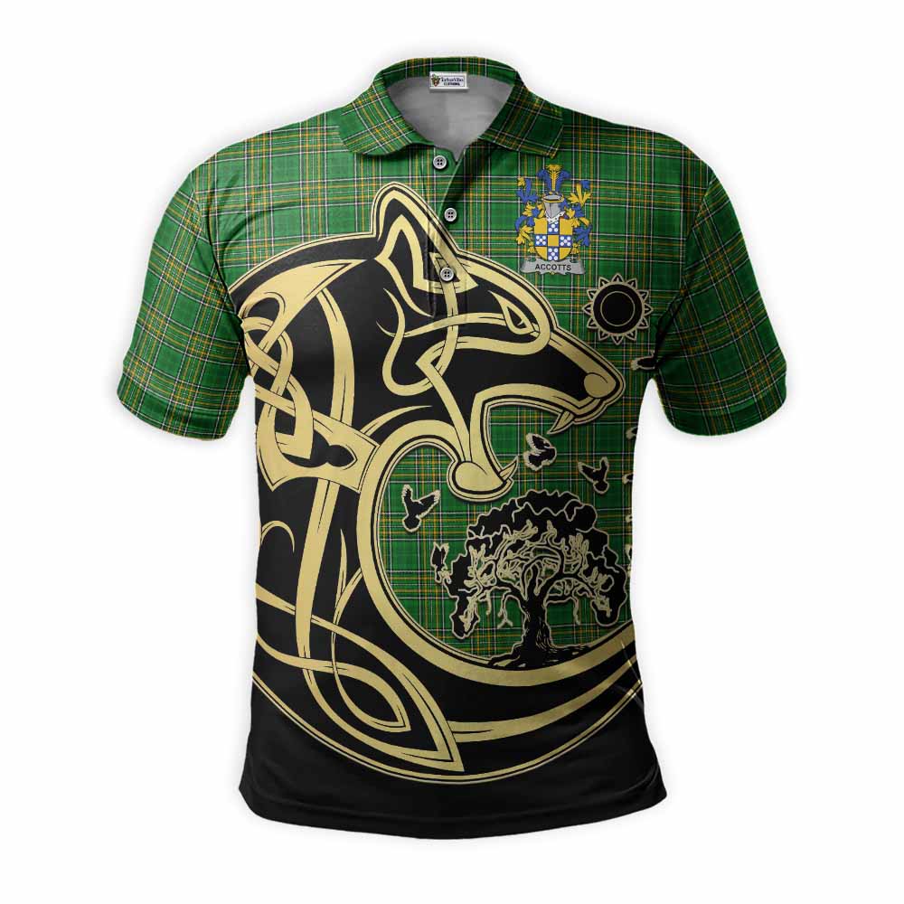 Tartan Vibes Clothing Accotts Irish Tartan Polo Shirt with Coat of Arms Celtic Wolf Style