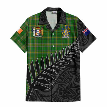 Accotts Irish Clan Tartan Short Sleeve Button Shirt with Coat of Arms New Zealand Silver Fern Half Style