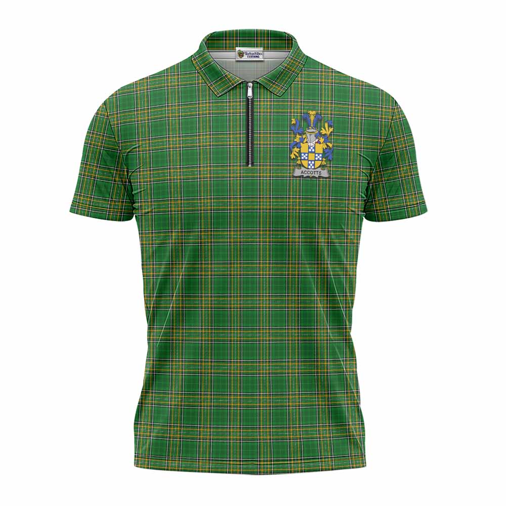 Accotts Irish Clan Tartan Zipper Polo Shirt with Coat of Arms