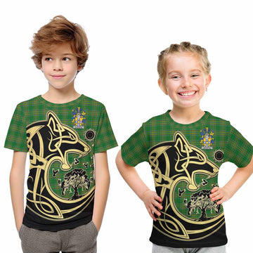 Accotts Irish Tartan Kid T-Shirt with Coat of Arms Celtic Wolf Style