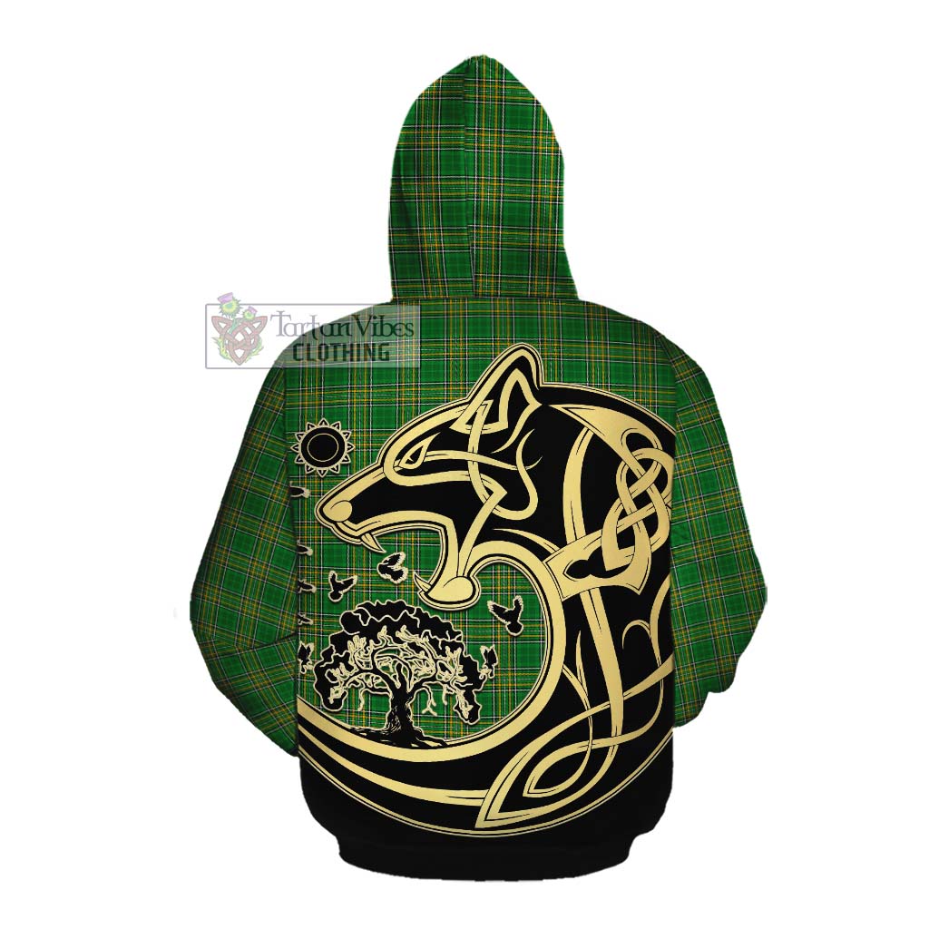 Tartan Vibes Clothing Accotts Irish Tartan Cotton Hoodie with Coat of Arms Celtic Wolf Style