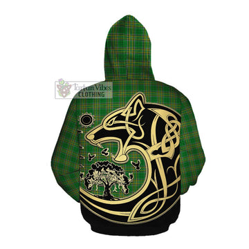 Accotts Irish Tartan Cotton Hoodie with Coat of Arms Celtic Wolf Style