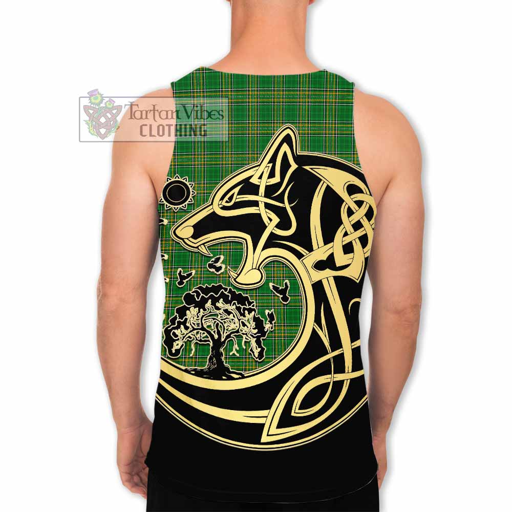 Tartan Vibes Clothing Accotts Irish Tartan Men's Tank Top with Coat of Arms Celtic Wolf Style