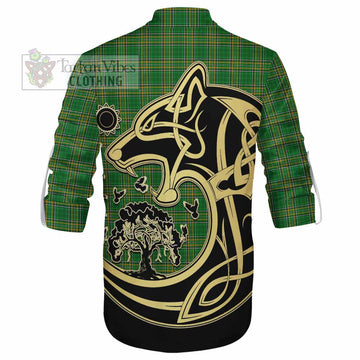 Accotts Irish Tartan Ghillie Kilt Shirt with Coat of Arms Celtic Wolf Style