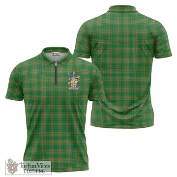 Accotts Irish Clan Tartan Zipper Polo Shirt with Coat of Arms