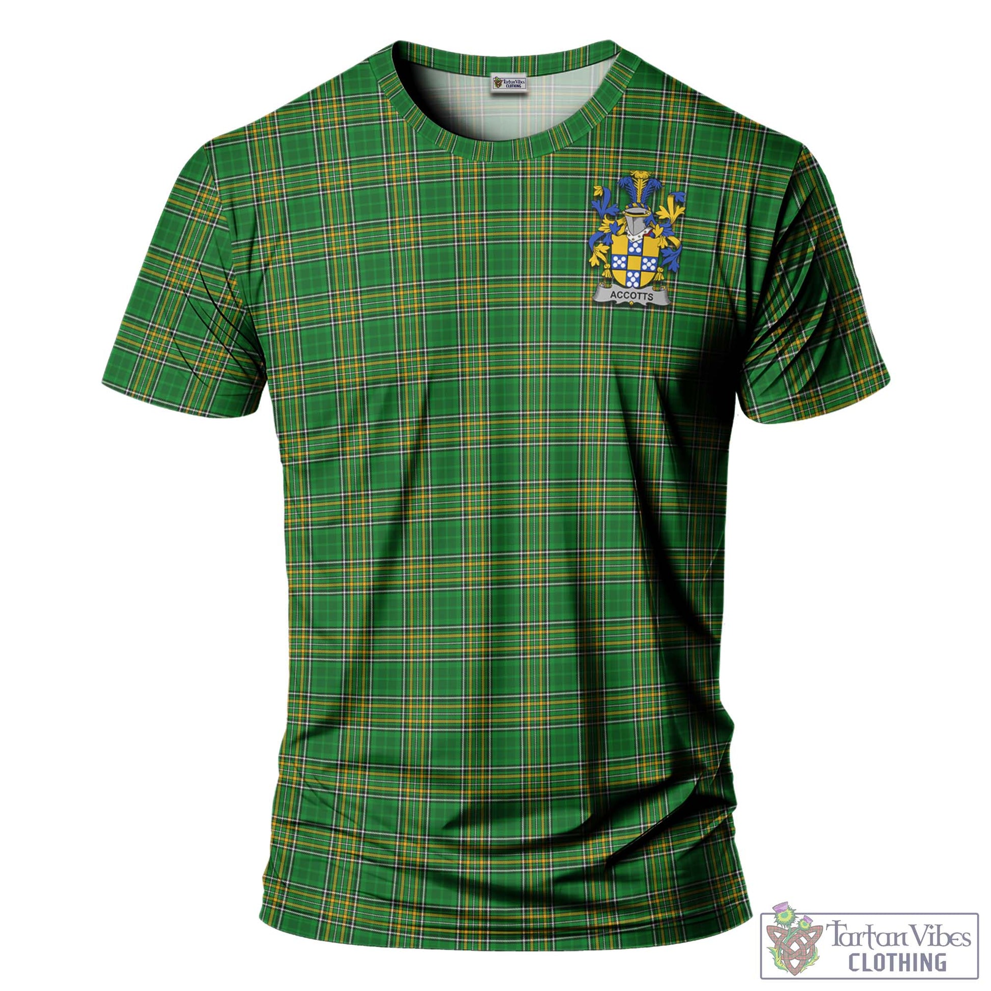 Tartan Vibes Clothing Accotts Ireland Clan Tartan T-Shirt with Family Seal