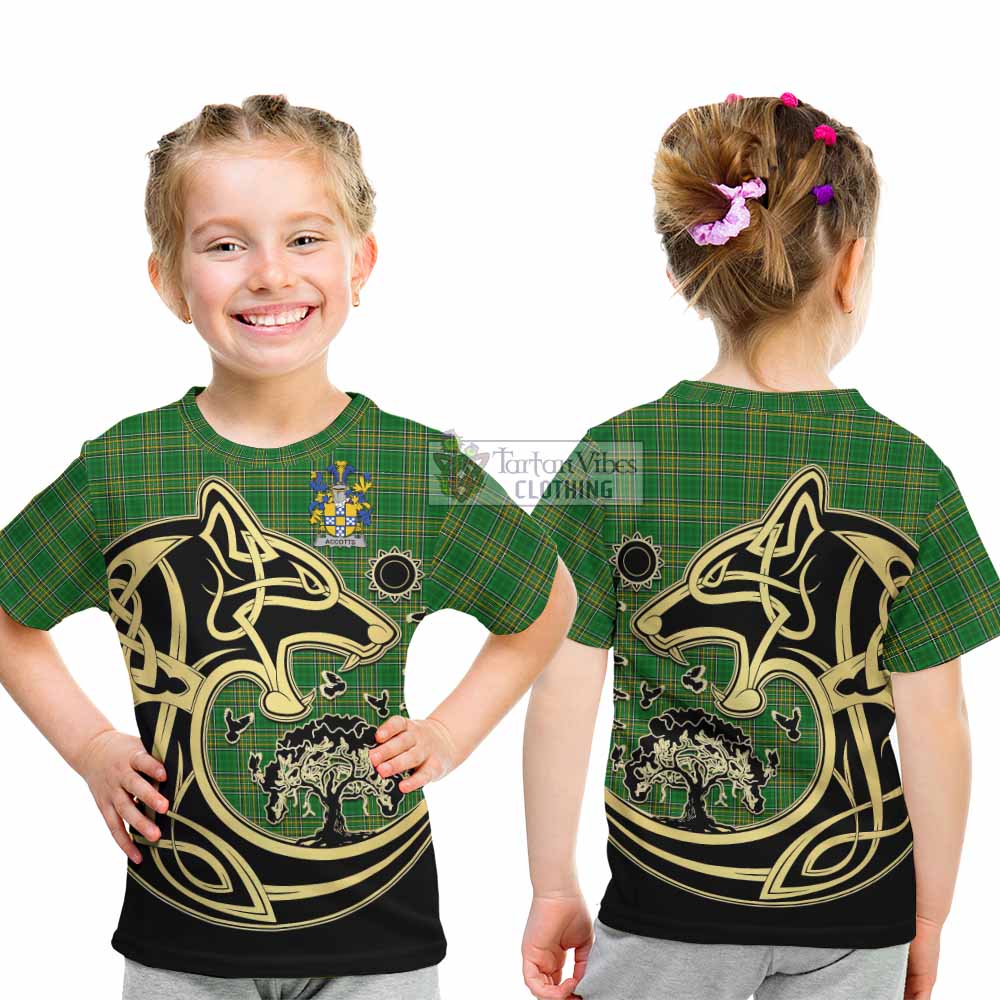 Tartan Vibes Clothing Accotts Irish Tartan Kid T-Shirt with Coat of Arms Celtic Wolf Style