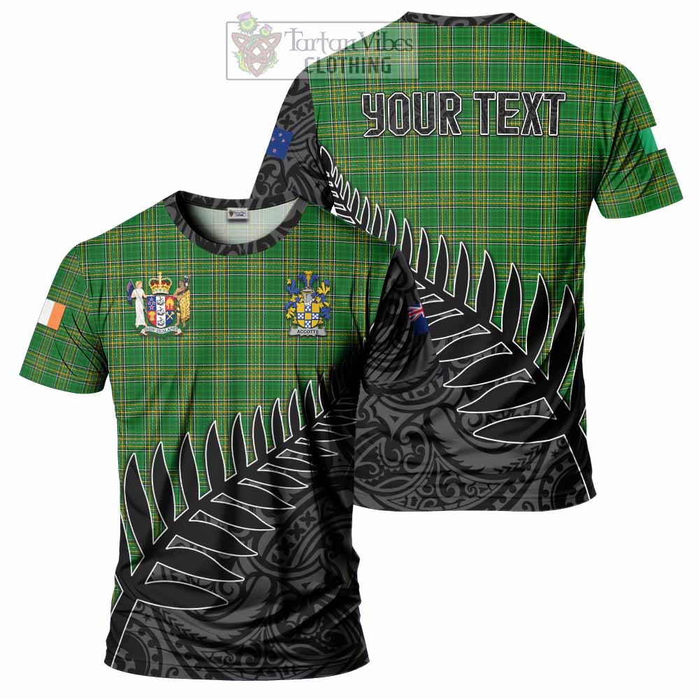 Tartan Vibes Clothing Accotts Irish Clan Tartan T-Shirt with Coat of Arms New Zealand Silver Fern Half Style