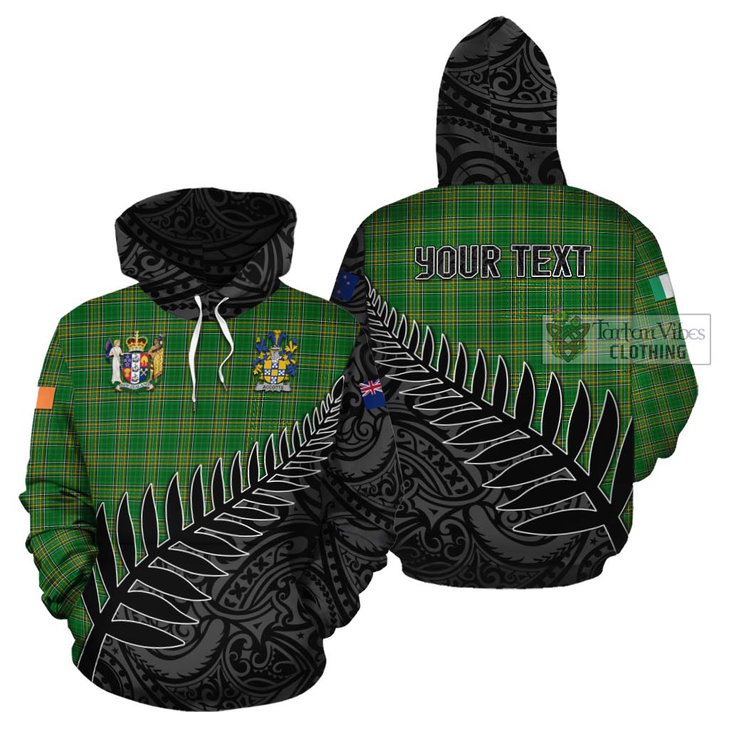 Tartan Vibes Clothing Accotts Irish Clan Tartan Cotton Hoodie with Coat of Arms New Zealand Silver Fern Half Style