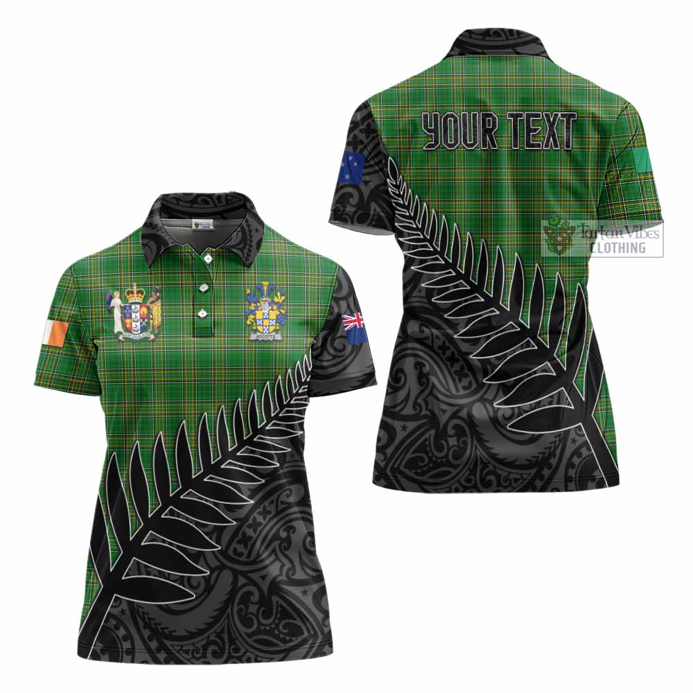 Tartan Vibes Clothing Accotts Irish Clan Tartan Women's Polo Shirt with Coat of Arms New Zealand Silver Fern Half Style