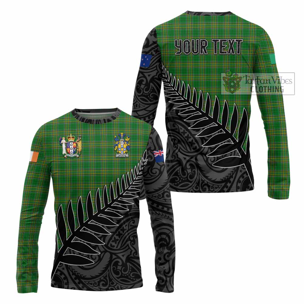 Tartan Vibes Clothing Accotts Irish Clan Tartan Long Sleeve T-Shirt with Coat of Arms New Zealand Silver Fern Half Style